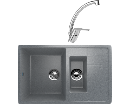 Комплект Мойка кухонная Ulgran U-205 -309 темно-серая + Смеситель MEGA Mega MG-BMK016 хром