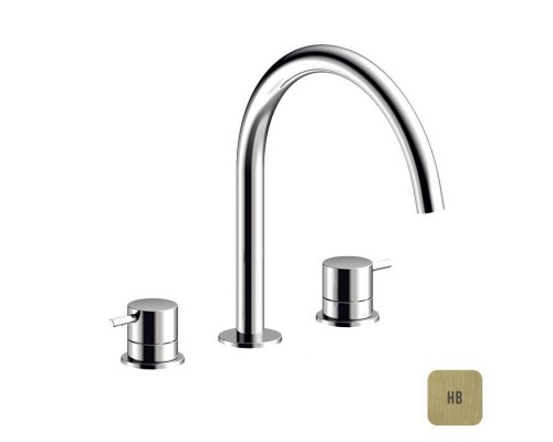 Almar Mixers Смеситель для раковины, 3 отв., без донного клапана, цвет: латунь брашированная PVD. E214004.HB