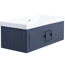 Тумба с раковиной La Fenice Cubo 100 подвесная, blu grigio, ручка черная, раковина Cubo 100