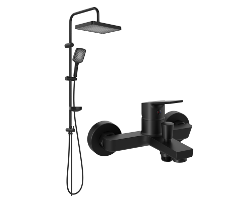Душевой комплект Смеситель STWORKI Кронборг S28100BK матовый чёрный + Стойка Берген S21180BK