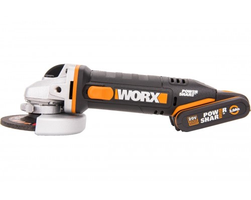 Угловая шлифмашина аккумуляторная WORX WX800,20В, 115 мм, 2*2,0Ач, кейс