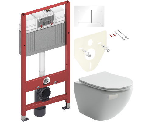 Комплект Унитаз подвесной Ceramicanova Metropol CN4002 безободковый + Инсталляция TECE Base 9400413 4 в 1 с кнопкой смыва