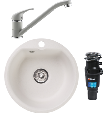 Комплект Мойка кухонная GranFest Smart SM 435 белый + Смеситель Domaci Солерно DC-3009 агат + Измельчитель Bort Titan 7000
