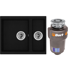 Комплект Мойка кухонная Longran Enigma ENG555.460 15 - 10 onyx + Измельчитель Bort Titan Max Power