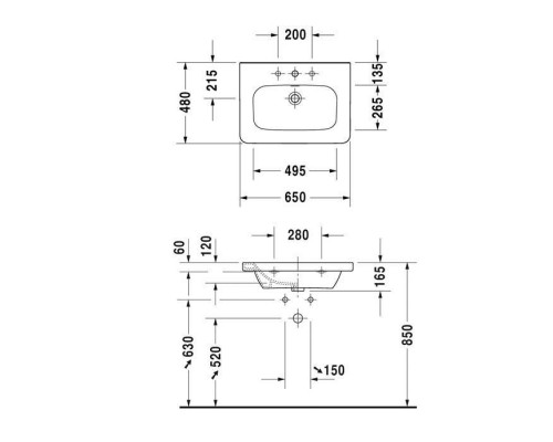 Duravit DuraStyle Раковина 65х48 см, 1 отв., с переливом, цвет: белый. 2320650000