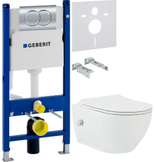 Комплект Унитаз подвесной beWash Bogen 88343601 со смесителем, системой микролифт, белый + Инсталляция Geberit Duofix Delta 458.149.21.1 с кнопкой смыва, хром + Шумоизоляция 156.050.00.1