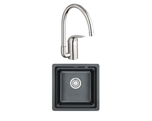 Комплект Мойка Granula Kitchen Space 4501U, шварц + Смеситель Grohe Euroeco 32752000