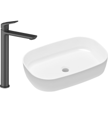 Комплект Раковина Lavinia Boho Bathroom Sink Slim 33311003 + Смеситель Wellsee ICON! for life 182307000 матовый черный