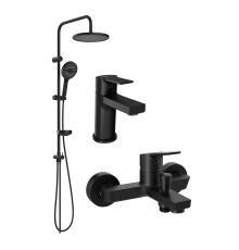 Комплект для ванной Смеситель STWORKI Кронборг S28010BK матовый черный + Стойка Хальмстад S15180BK + Смеситель S28100BK матовый чёрный