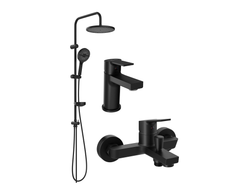 Комплект для ванной Смеситель STWORKI Кронборг S28010BK матовый черный + Стойка Хальмстад S15180BK + Смеситель S28100BK матовый чёрный