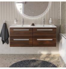 Тумба с раковиной Cezares Eco Cer-N 120, 4 ящика, орех шоколад софт, раковина Duet 120, двойная, ручки серые