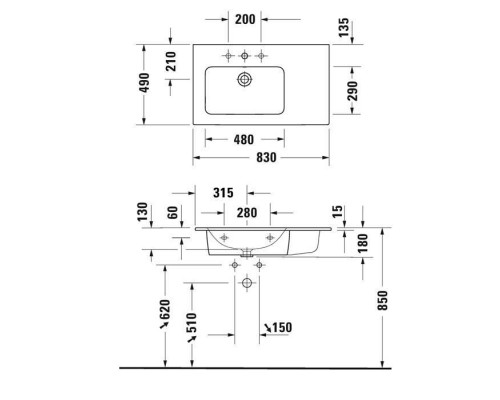 Duravit ME by Starck Раковина 83x49 см, 1 отв., цвет: белый. 2345830000