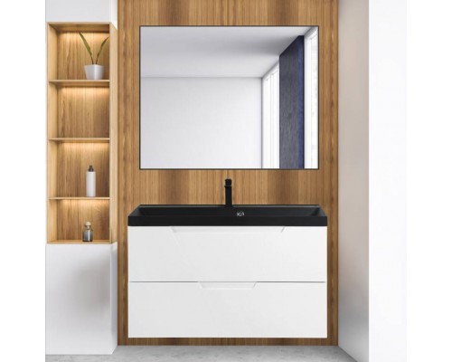 Мебель для ванной комнаты BelBagno Vittoria 100 подвесная, bianco lucido, черная матовая раковина