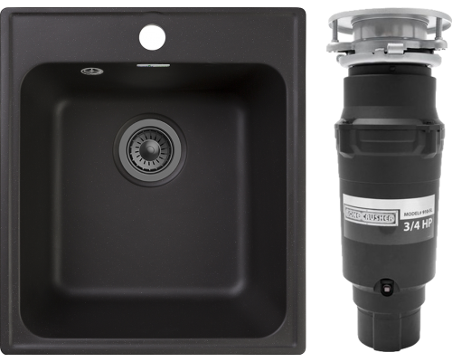 Комплект Мойка GranFest Quarz Z17 черный + Измельчитель Bone Crusher BC 910-SL-Slim Line