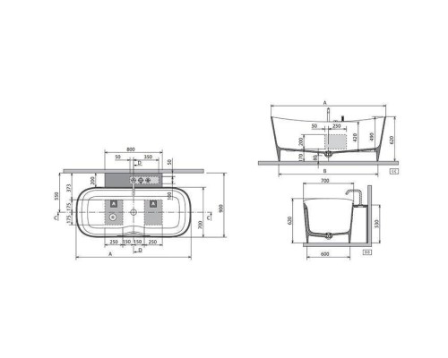 Novellini Ship Ванна пристенная 160х90х62см., со смесителем, с донным клапаном click-clack, novotech, цвет: белый матовый. SHI1160702CP-UU