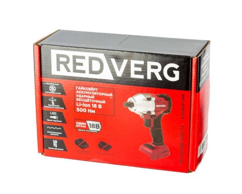 Гайковерт аккумуляторный ударный бесщеточный REDVERG RD-IW18BL-500/U (без акк, без з/у)