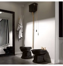 Kerasan Retro Унитаз 72х38.5см., с высоким бачком, слив в стену, цвет: черный глянцевый/золото. 101104 nero,  108004 nero,  754691