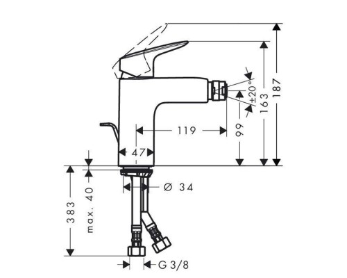 Hansgrohe Logis, Смеситель для биде, с донным клапаном, Цвет: хром. 71200000 Hansgrohe Logis, Смеситель для биде, с донным клапаном, Цвет: хром. 71200000