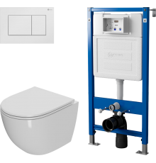 Комплект Унитаз подвесной Point Афина PN41041 белый глянцевый, безободковый, с микролифтом + Инсталляция PN45122 с контейнером для гигиенических таблеток + Кнопка Ника PN44081W белая матовая