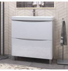 Тумба с раковиной Vigo Glem 80, напольная, 2 ящика, белая, раковина Velvex 9595 80