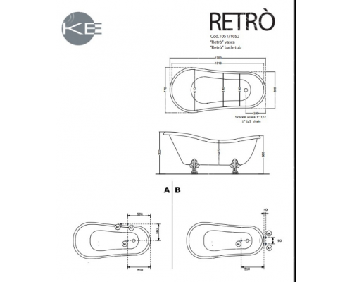 Kerasan Retro Ванна new отдельностоящая, 170х77/66см, глубина ванны 44,5см, цвет: белый, ножки золото. 105591 Kerasan Retro Ванна new отдельностоящая, 170х77/66см, глубина ванны 44,5см, цвет: белый, ножки золото. 105591