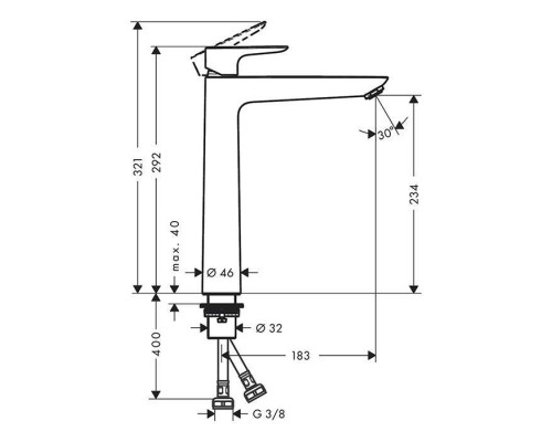 Hansgrohe Talis E Смеситель для раковины 240, на 1 отв, без донного клапана, излив 18.3см, h23.4см, цвет: черный матовый. 71717670 Hansgrohe Talis E Смеситель для раковины 240, на 1 отв, без донного клапана, излив 18.3см, h23.4см, цвет: черный матовый. 71717670