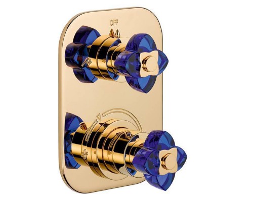 THG Peacute;tale de cristal bleu Смеситель для душа, термостатический, с переключателем на 2 потока, цвет: золото/синий хрусталь. G00-A00-5500AE,  U6B-F01-5500BE