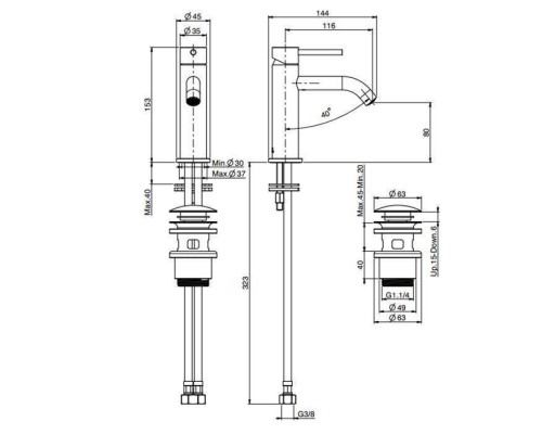 Carlo Frattini Spillo Steel Смеситель для раковины, на 1 отверстие, с донным клапаном click-clack, цвет: INOX. F3071INOX