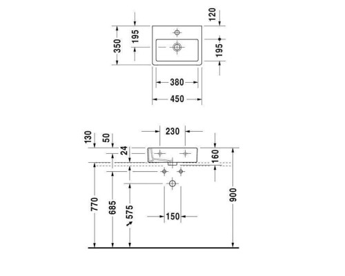 Duravit Vero Раковина 45х35 см, 1 отв., медицинская, цвет: белый. 0704450041