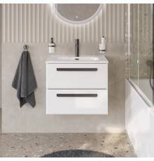 Тумба с раковиной Cezares Eco Cer-N 60, bianco lucido, раковина Duet 60, ручки матовые черные