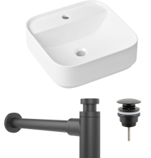 Комплект Раковина Lavinia Boho Bathroom Sink Slim 33311007 + Донный клапан Wellsee Drainage System 182140000 матовый черный + Сифон 182105000 матовый черный
