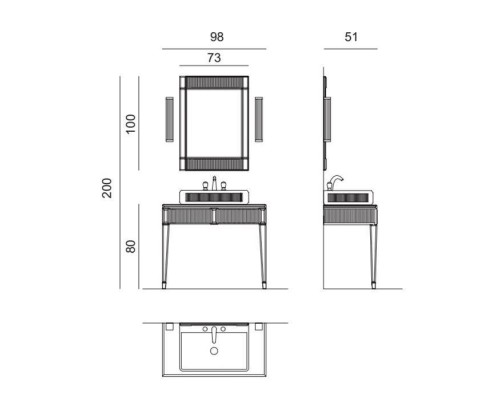 Oasis Rialto Комплект мебели напольный, №2, L98xP51x H:200см, цвет: black glass/хром. Oasis Rialto Комплект мебели напольный, №2, L98xP51x H:200см, цвет: black glass/хром.