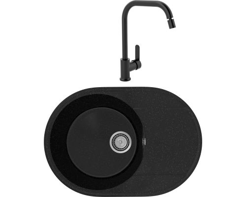Комплект Мойка кухонная Practik PR-M 610-004 черный оникс + Смеситель MEGA City MG- ZRV104-B черный Комплект Мойка кухонная Practik PR-M 610-004 черный оникс + Смеситель MEGA City MG- ZRV104-B черный