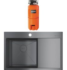 Комплект Мойка Omoikiri Akisame 78 L, вороненая сталь + Измельчитель Nagare slim 900