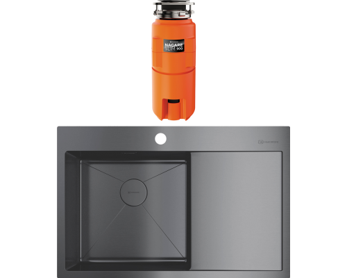 Комплект Мойка Omoikiri Akisame 78 L, вороненая сталь + Измельчитель Nagare slim 900
