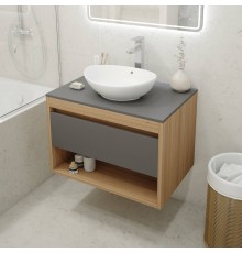 Тумба с раковиной Teymi Ritta 75, дуб эврика, матовый графит, раковина Lori 60