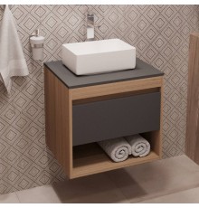 Тумба с раковиной Teymi Ritta 55, дуб эврика, матовый графит, раковина Helmi Mini 38