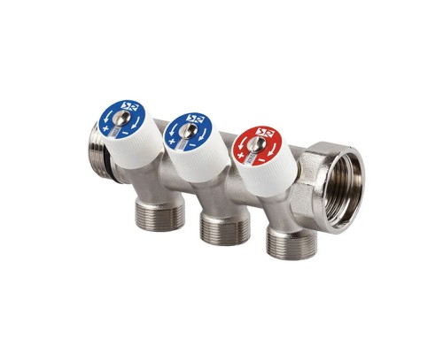 Коллектор распределительный SR Rubinetterie со встроенными клапанами 3/4х1/2 на 3 выхода 0054-2000N300