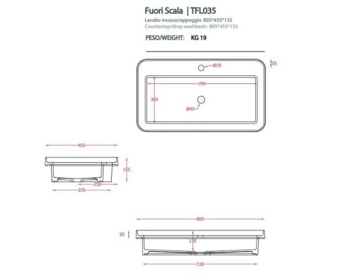 Artceram Fuori Scala Раковина 80х45 см, с 1 отв., встраиваемая, без перелива, цвет: черный матовый. TFL035 17 00 *1