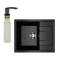 Мойка кухонная Ulgran U-607 308 черная + дозатор U-02 черный