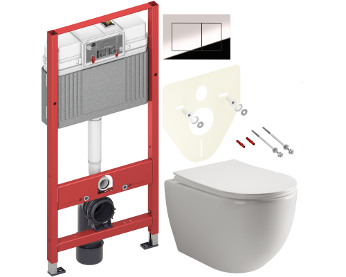 Комплект Унитаз подвесной Ceramicanova Mia Rimless CN1805 + Инсталляция TECE Now 9400412 4 в 1 с кнопкой смыва