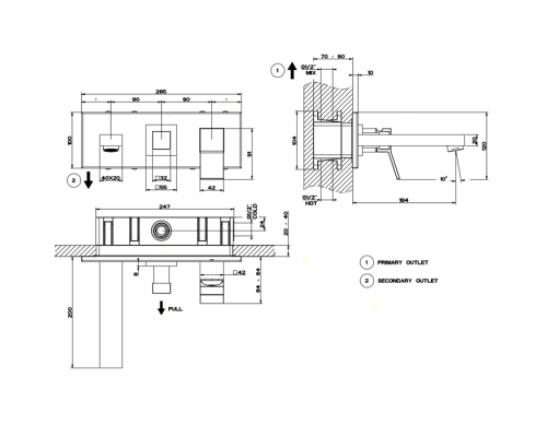 Gessi Rettangolo K Встраиваемый смеситель с изливом и переключателем PULL, внешняя часть, цвет: хром. 53138#031