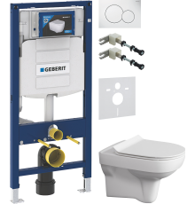 Комплект Унитаз подвесной Cersanit City Clean On DPL EO slim + Крепления Geberit Duofix 111.815.00.1 к стене + Шумоизоляция 156.050.00.1 + Инсталляция UP 320 111.300.00.5 + Кнопка Sigma 01 115.770.11.5 белая