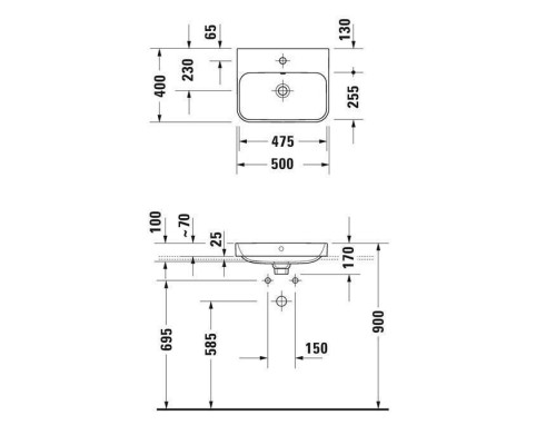 Duravit Happy D.2 Plus Раковина накладная, 50х40см., с 1 отв., выпуск с керамической крышкой, цвет: Anthracite matt/белый. 2360506160