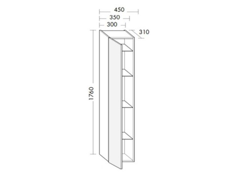 Burgbad Sys30 Шкаф 45х31х176cм, подвесной, 1 зеркальная дверь, 4 стеклянные полки, левый, цвет: белый глянцевый. HSGY045L461
