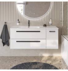 Тумба с раковиной Cezares Eco Cer-N 120 L, bianco lucido, раковина Duet 120 L, ручки матовые черные