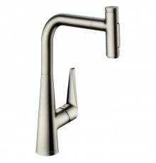 Hansgrohe Talis Select M51 Смеситель для кухни, на 1 отв, поворотный излив: 22см с вытяжным душем, 2jet, h:28.8см, sBox, кнопка вкл/выкл, цвет: нержавейка. 73867800