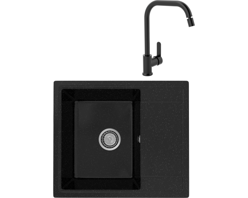 Комплект Мойка кухонная Practik PR-M 575-004 черный оникс + Смеситель MEGA City MG- ZRV104-B черный