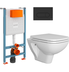 Комплект Унитаз подвесной VitrA Berg 5507B003-6280 с микролифтом + Инсталляция V-Fix Core 732-5800-01 с кнопкой смыва Root R 740-2211 черной матовой