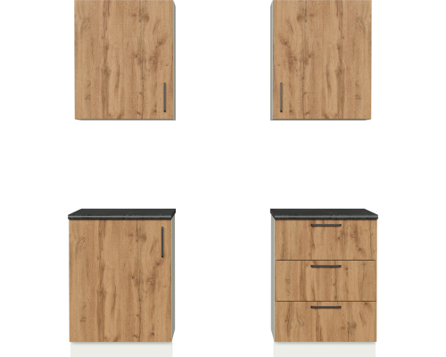 Кухонный гарнитур Domaci Болонья 180 см, фасад дуб вотан, ручка черная, столешница луна KUH-708311